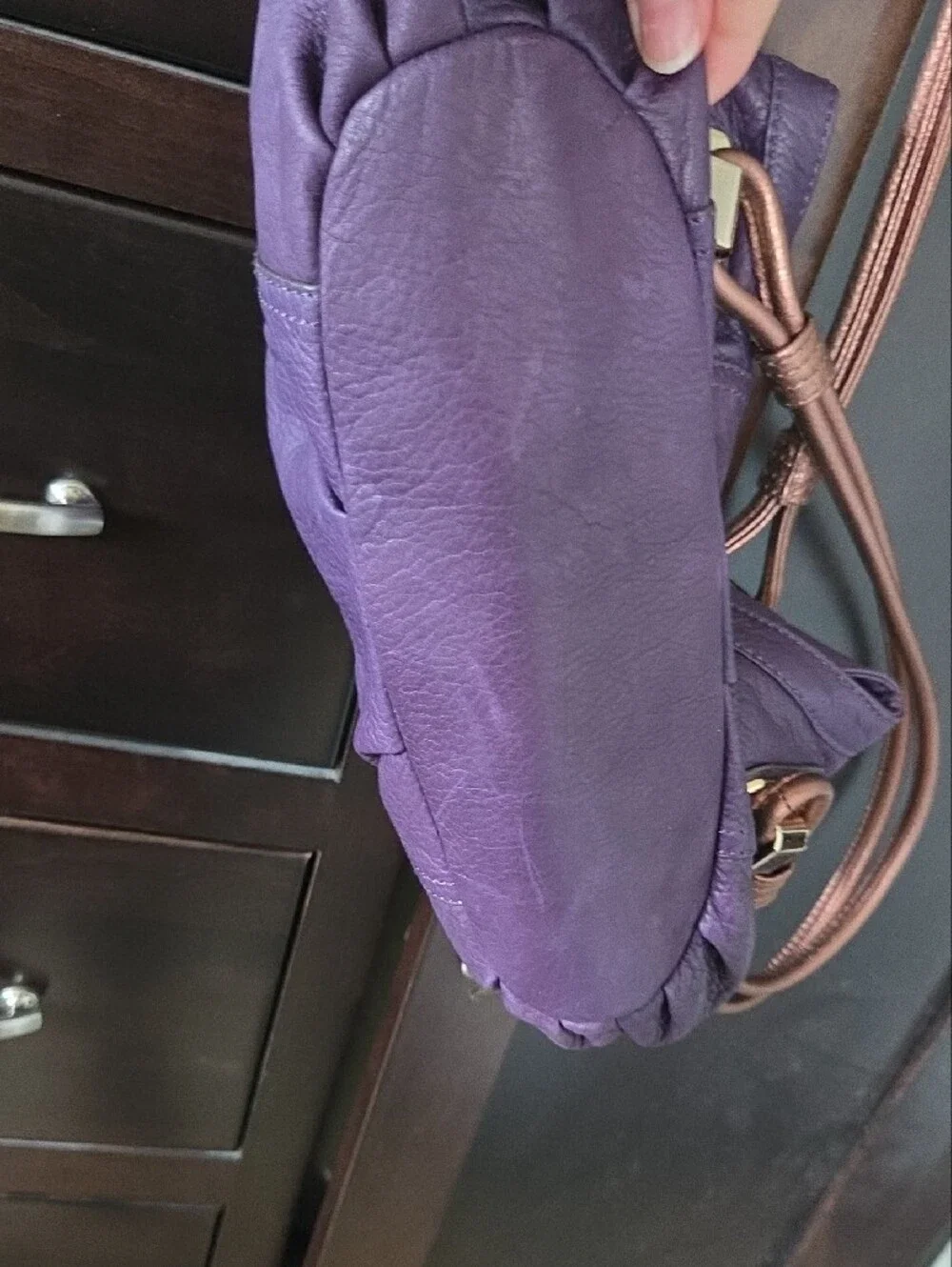 B. Makowsky Purple Pebbled Leather Slouchy Hobo Bag Bronze Straps
